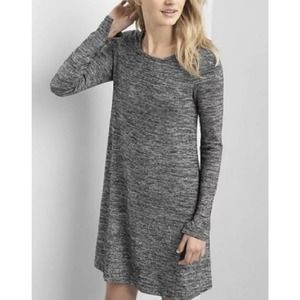 Gap Women Shiny Silver Metallic Swing Dress Long Sleeve Size Petite M